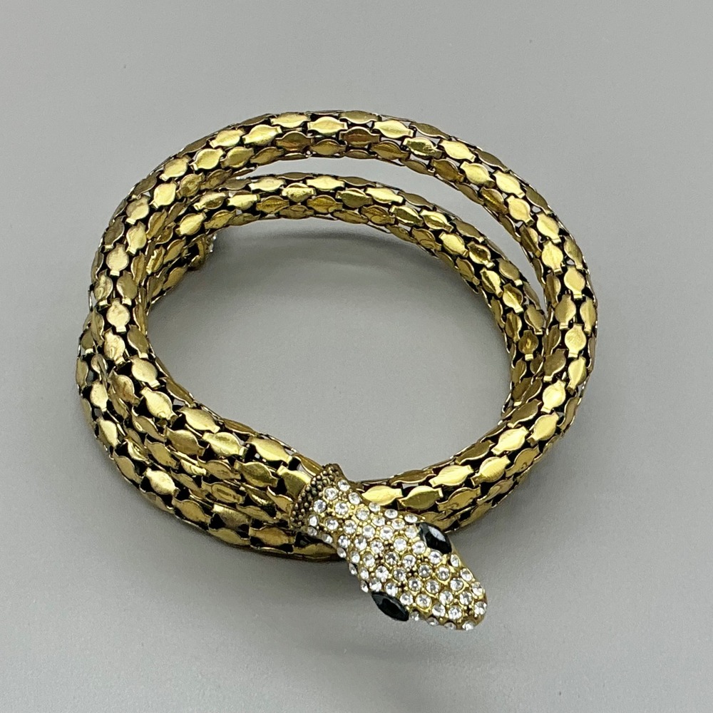 Snake Wrap Bracelet Women Gold Rhinestone Serpent Coil Mesh Flexible Statement